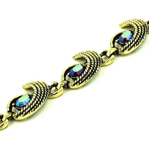 Vintage Aurora Borealis Rhinestone Link Bracelet - Picture 2 of 12